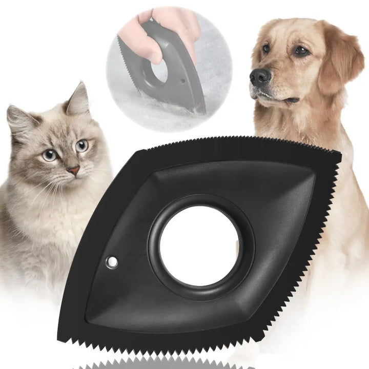 Side-by-side: a clean couch vs. a fur-covered one, showcasing the pet hair remover's powerful cleaning.