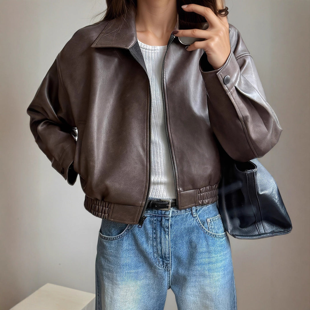 Stylish dark brown long sleeve women's fashion outerwear jacket, perfect for versatile styling & all seasons.