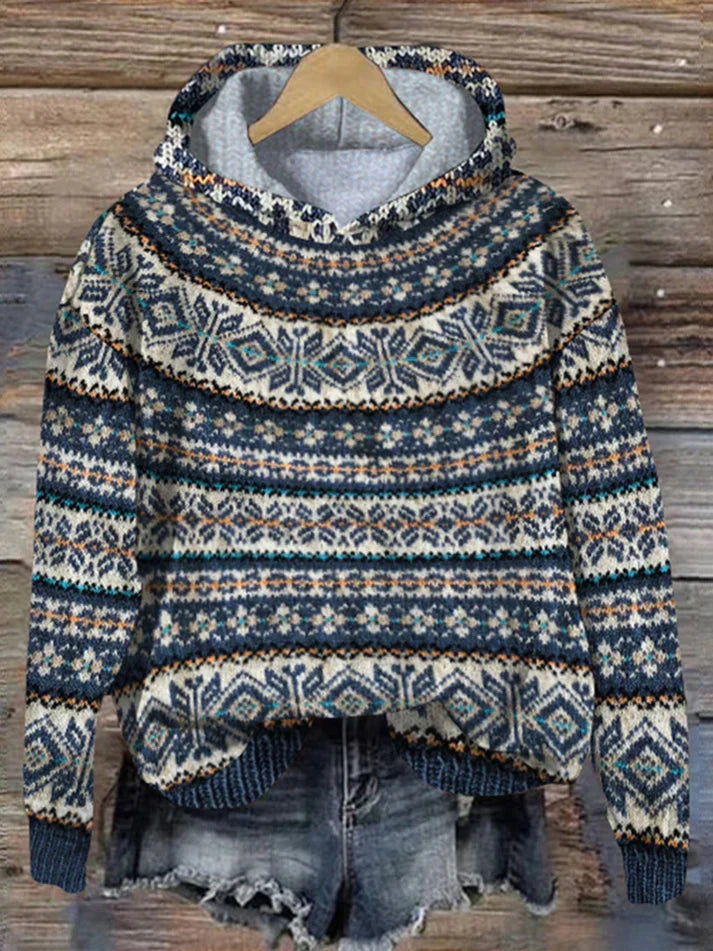 Women's cozy Norwegian knit sweater, elegant Scandinavian style pullover, perfect for winter fashion warmth.