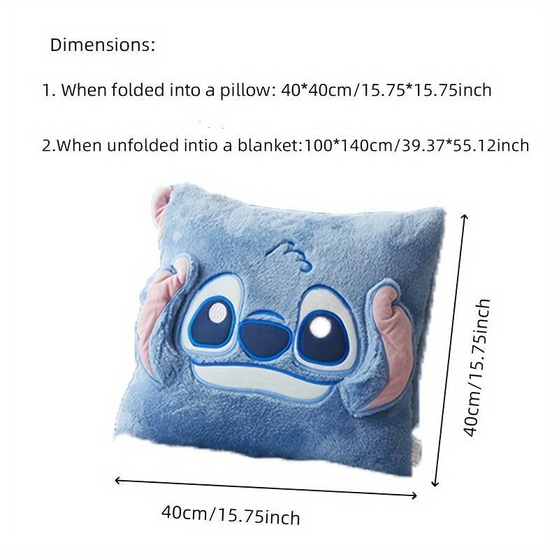 Fun character plush throw blanket. Enjoy a cozy Stitch pillow that unfolds into a soft comfort blanket.
