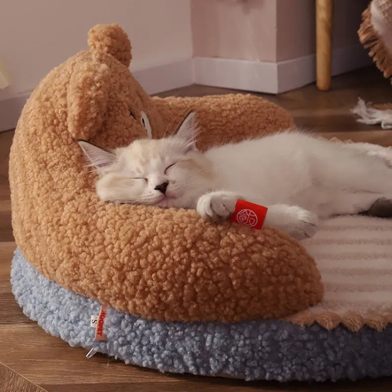 Plush pet bed for small dogs, featuring a supportive backrest for ultimate comfort and coziness.