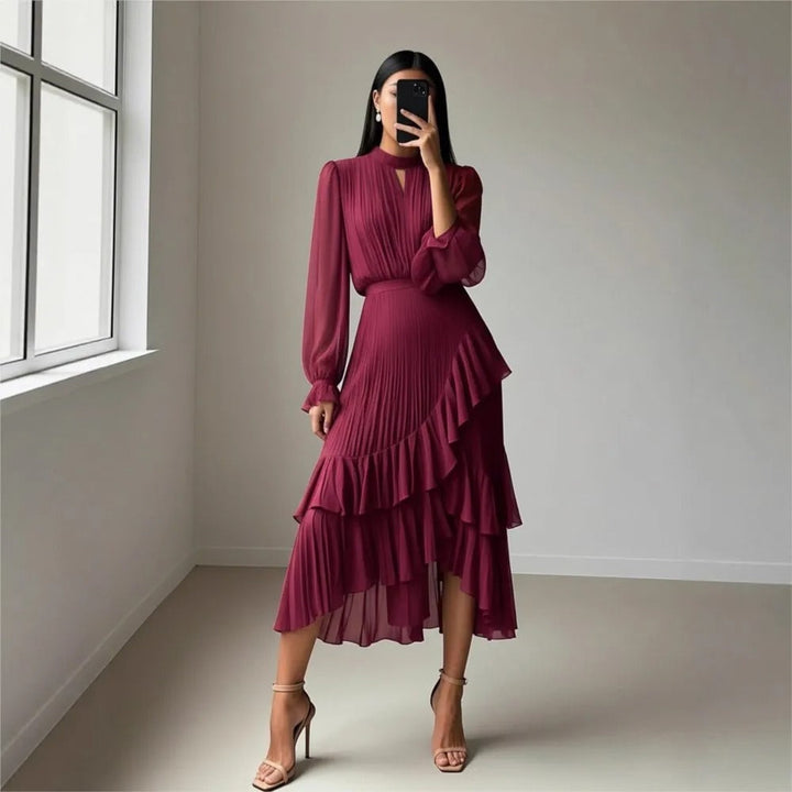 Classic pleated midi dress for women, chic and elegant, suitable for any party or occasion.