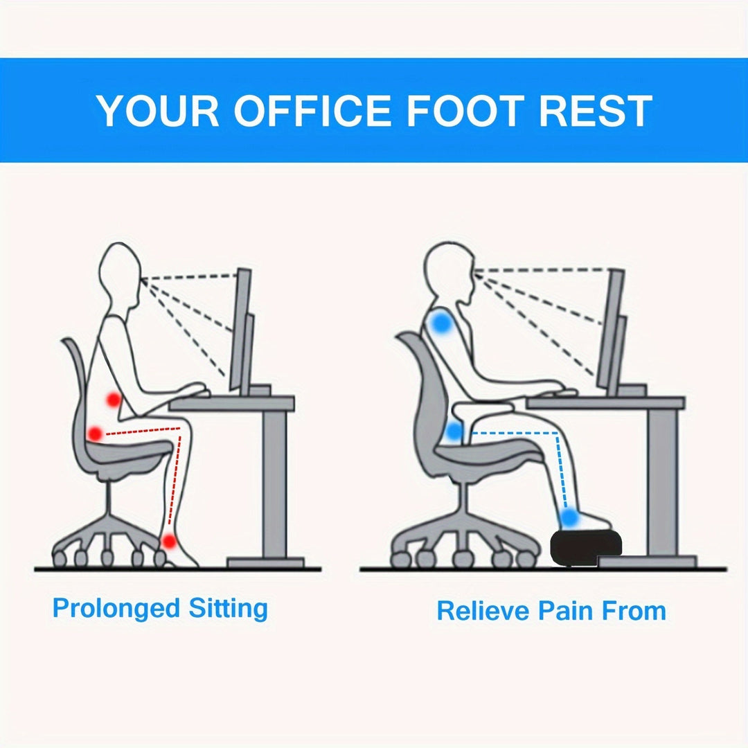 Memory foam footrest improving posture & circulation, providing comfort for home office or work.
