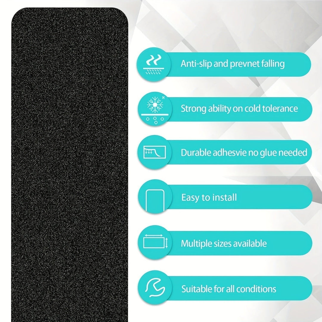 Black rubber anti-slip tread strips, engineered for superior grip on stairs & driveways, boosting safety.