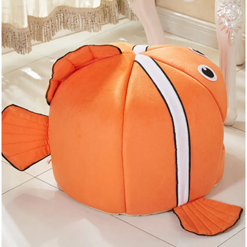 Comfortable cat bed in a fun fish design. A cozy, soft pet cave for cats to rest and feel secure.