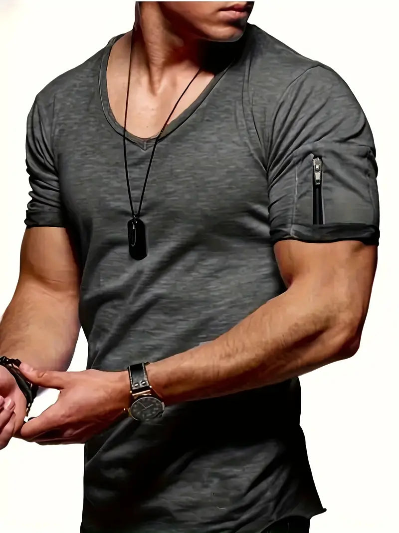 Soft touch men's V-neck t-shirt, a comfortable short sleeve top for casual, everyday apparel.