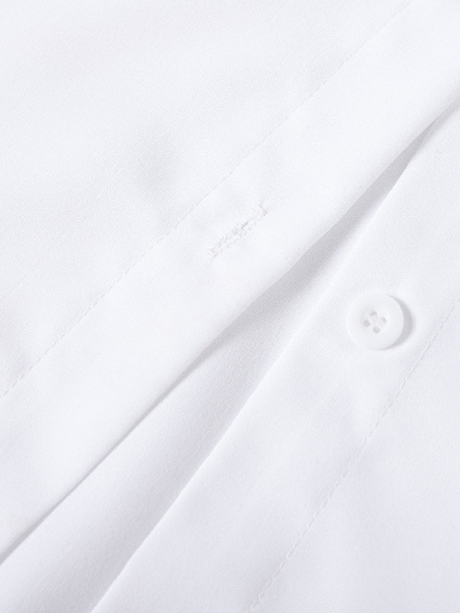 Stylish women's tiered ruffle blouse. Elegant button-up top with flare sleeves for a feminine spring look.