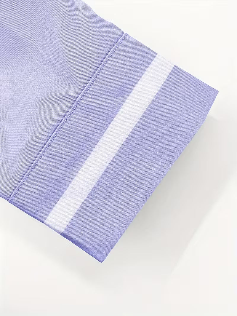 Smart casual men's slim fit Grandad collar shirt with long sleeves and a distinctive contrast trim pocket.