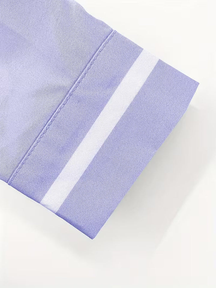 Smart casual men's slim fit Grandad collar shirt with long sleeves and a distinctive contrast trim pocket.