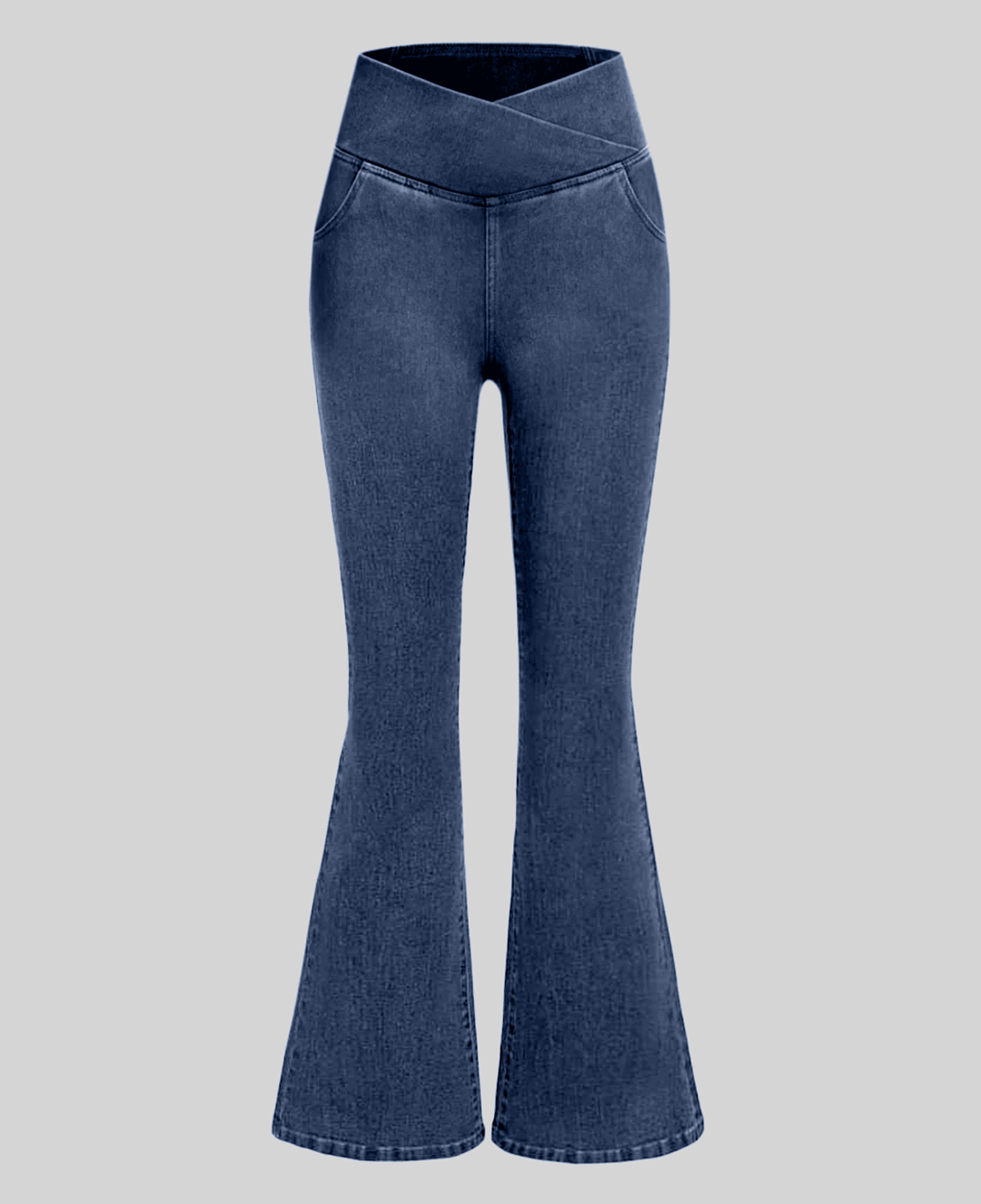 Versatile dark blue high-waist stretch jeans for women, a comfortable slim fit denim bottom.
