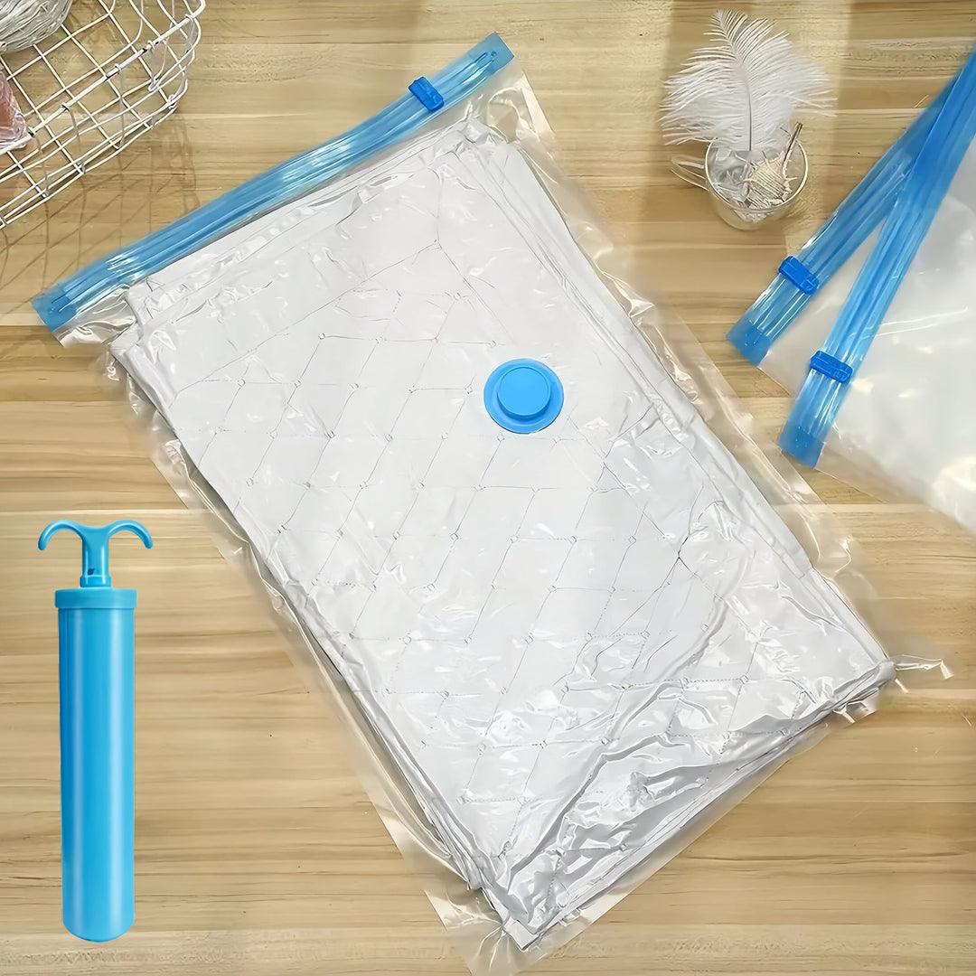 Extra large vacuum storage bags, reusable, for clothes & bedding. Space-saving home organization.