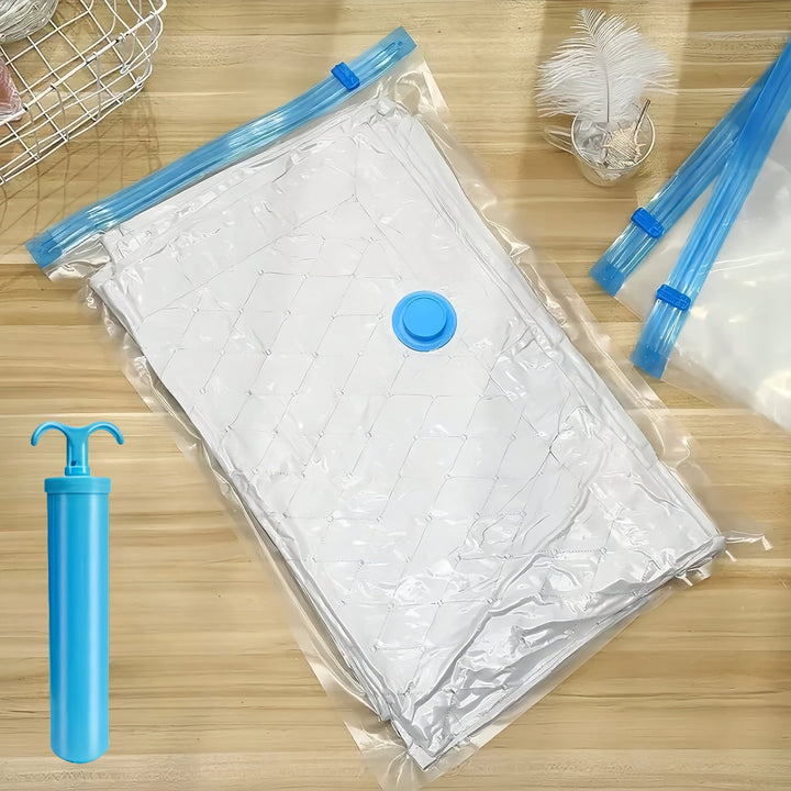 Extra large vacuum storage bags, reusable, for clothes & bedding. Space-saving home organization.