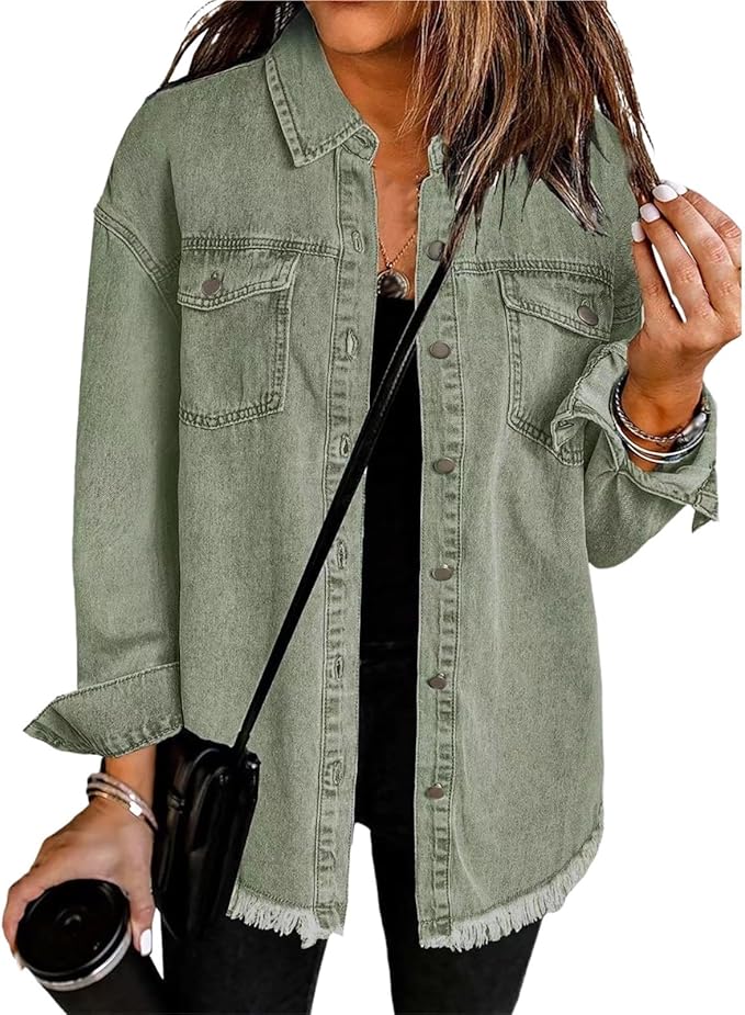 Chic women's oversized button-front jacket, ideal for spring layering or fall fashion.