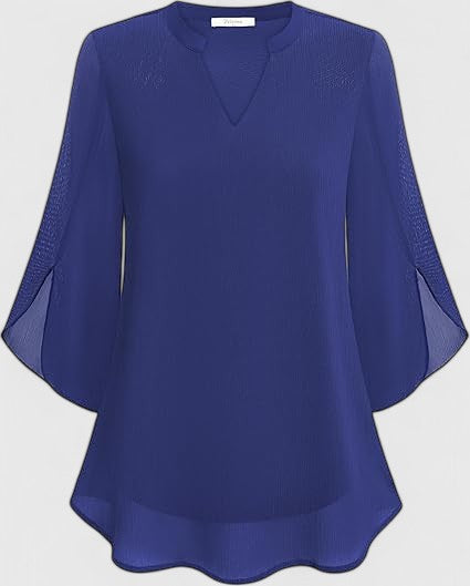 Simple yet elegant A-line women's blouse, a comfortable v-neck top for casual style or office wear.