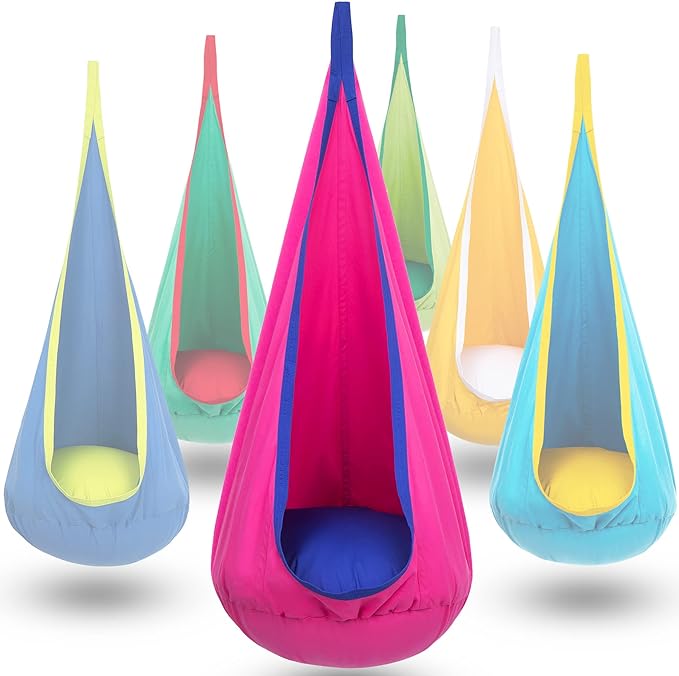 Children's cotton canvas hanging swing chair for indoor & outdoor play, comfort & relaxation.