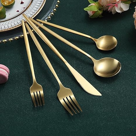 Sleek Aurora cutlery set, a modern dining essential with a timeless design.