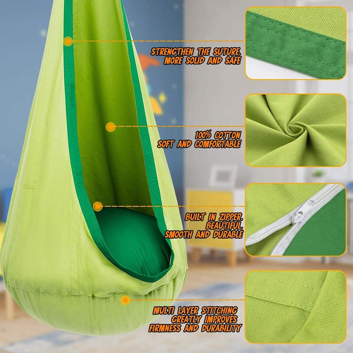 Durable children's hanging chair, cotton canvas, for sensory play & ultimate relaxation.