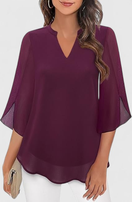 Elegant A-line women's blouse, comfortable v-neck top for casual wear, office, and versatile fashion.