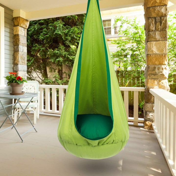 Sensory comfort hanging chair for kids, playful design for relaxation & indoor fun.