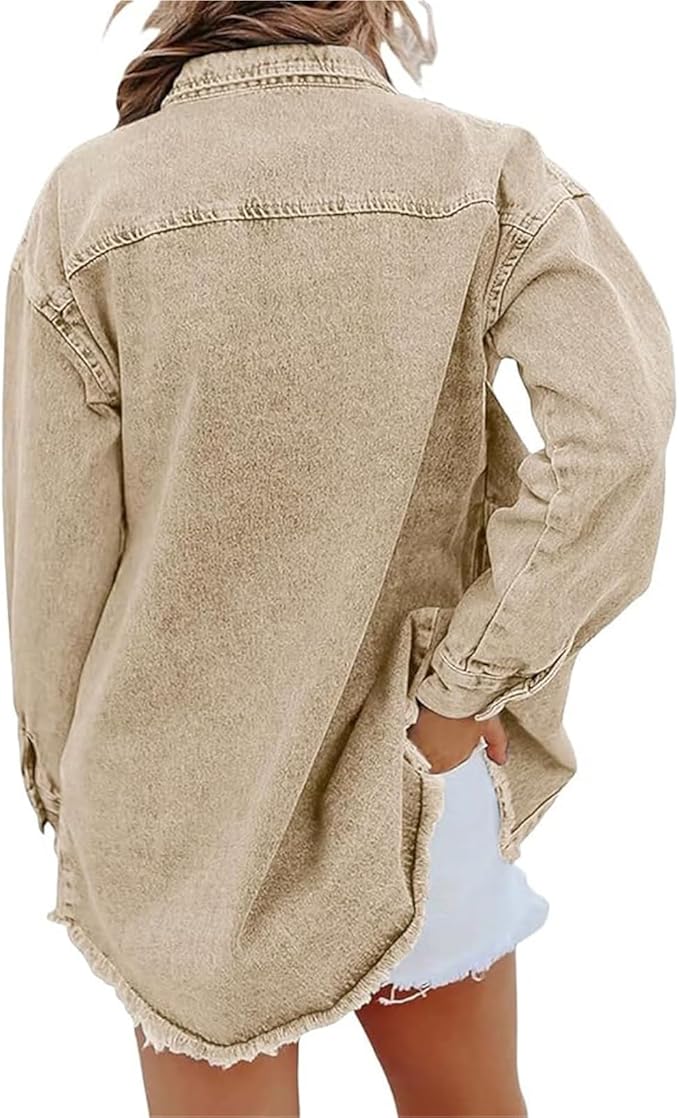 Stylish women's oversized button-front jacket, a relaxed fit layering piece for any casual outfit.