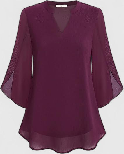 Soft, comfortable A-line women's blouse, a versatile v-neck shirt perfect for elegant everyday wear.
