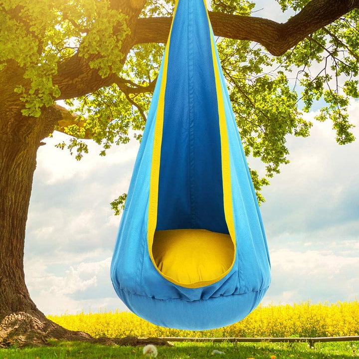 Children's furniture: Hanging swing chair, soothing design for indoor & outdoor comfort.