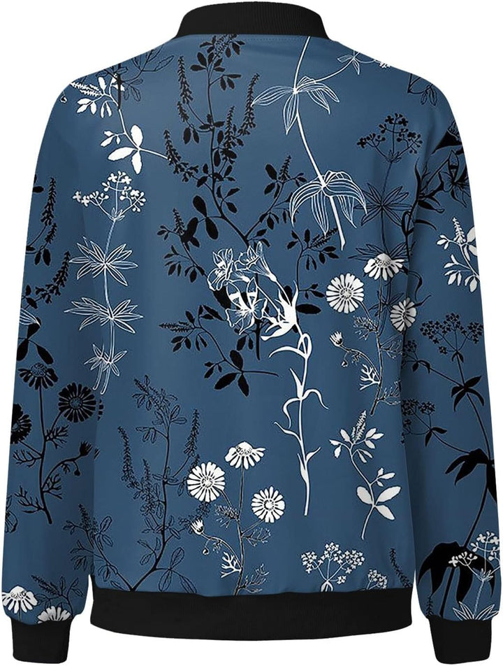 Stylish women's floral bomber jacket, a chic statement piece for versatile casual wear.
