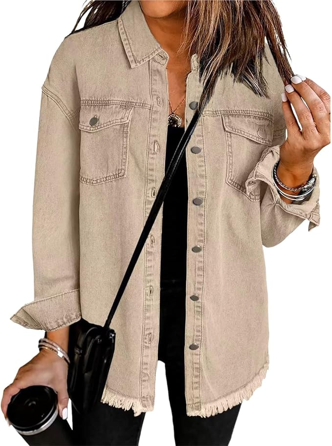 Effortless women's oversized button-front jacket, a versatile layering piece for casual chic style.