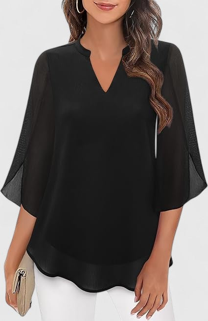 Elegant A-line v-neck blouse for women, a comfortable shirt ideal for both office and casual wear.