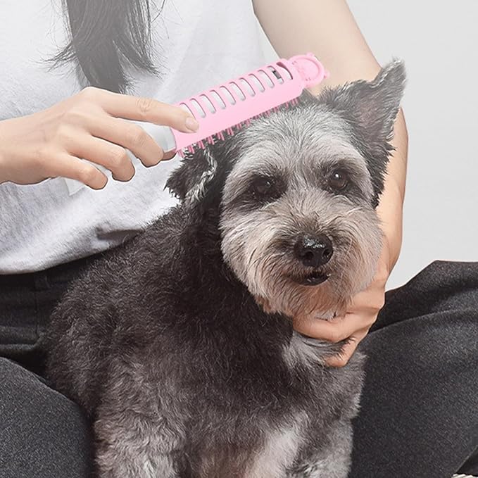 Soft bristles electric pet grooming brush provides gentle, heated comfort for happy cats & dogs.