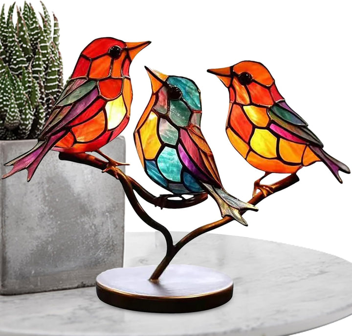 Serene elegant bird art sculpture, modern coloured glass design, unique tabletop decor statement.