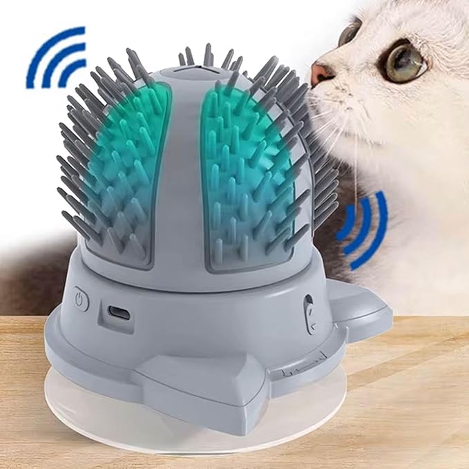 Interactive cat self-massage tool with built-in catnip. An electric pet brush for grooming & relaxation.