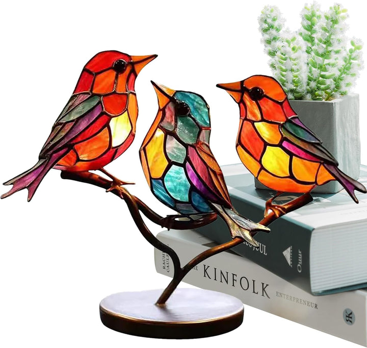 Decorative modern bird art, elegant coloured glass tabletop sculpture, unique design gift idea.