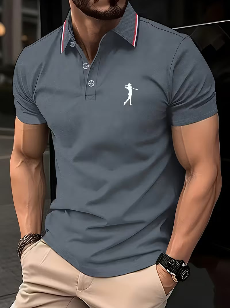 Versatile men's short-sleeve printed shirt, ideal for golf, casual events, and warm weather comfort.