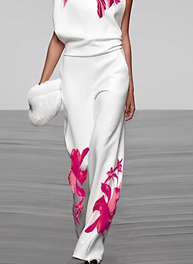 Women's Floral Turtleneck Top & Wide-Leg Pants Set