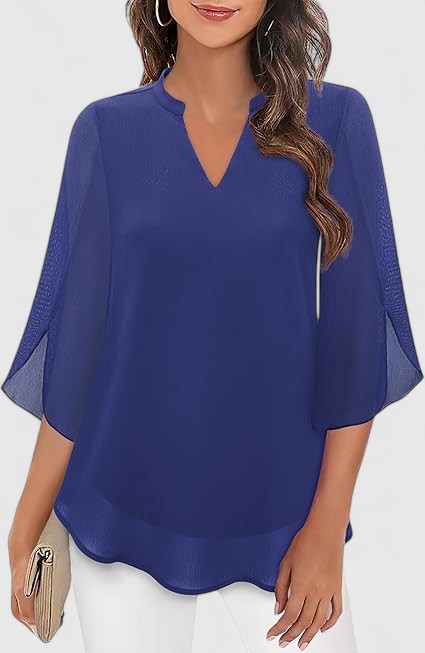 Comfortable A-line women's blouse, a soft v-neck shirt for elegant and versatile everyday fashion.