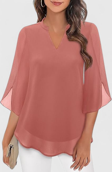 Chic A-line women's blouse with v-neck, an elegant top for a stylish look in casual or office settings.