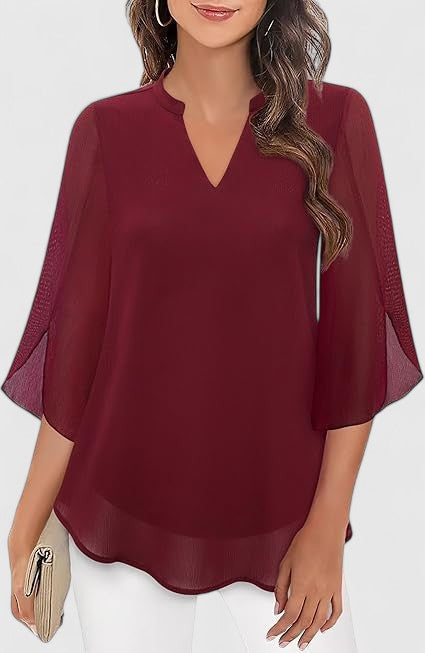 Stylish A-line women's blouse featuring a flattering v-neck, ideal as an elegant top for any occasion.