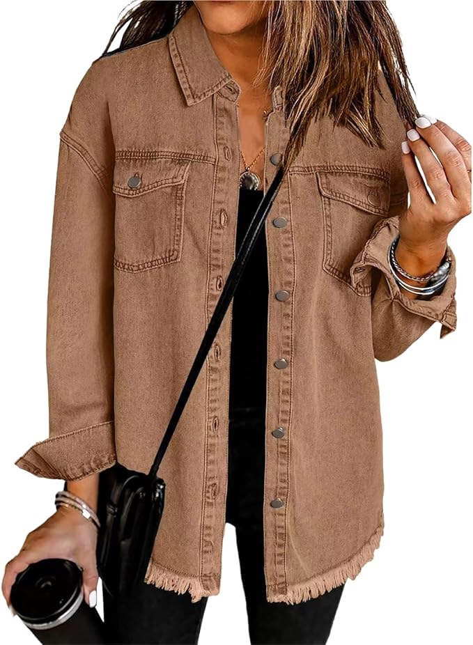 Women's oversized button-front jacket in a relaxed fit, perfect for casual everyday wear.