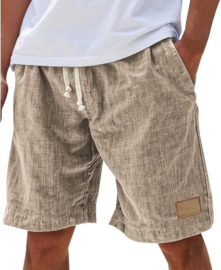 Men's casual summer shorts with elastic waistband, comfortable & breathable for warm weather.