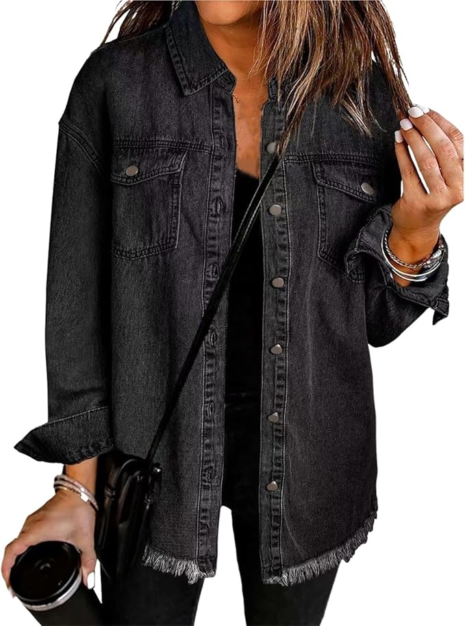 Relaxed fit women's oversized jacket with stylish button-front closure, suitable for outerwear.