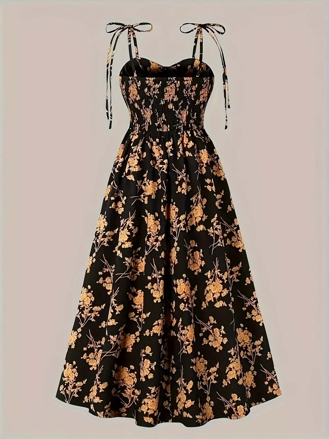 Floral Print Midi Dress with Tie Straps