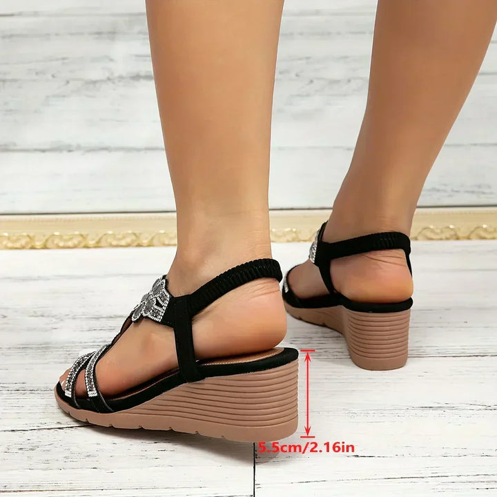 Beaded wedge sandals for women, providing arch support & elegant summer style.