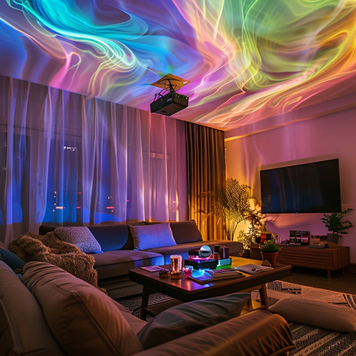Dynamic star projector party light with vibrant colors, perfect for mood lighting and an enchanting ambiance.