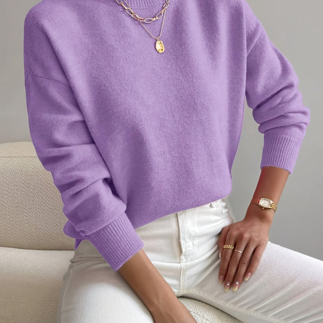Ladies' long sleeve knitted high neck pullover, modern winter fashion.