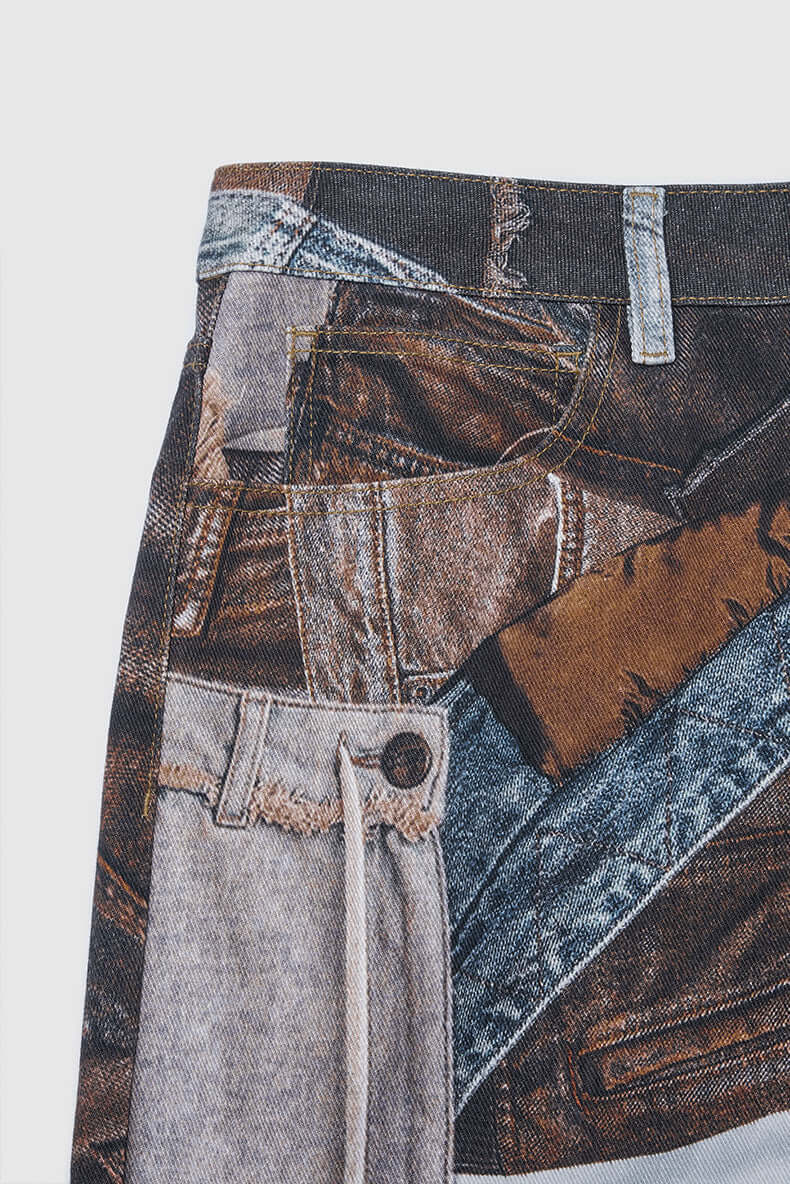 Women's Wide Leg Patchwork Print Trousers