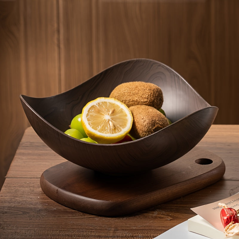 Elegant wood look fruit bowl, large and practical for kitchen, dining, or buffet display.