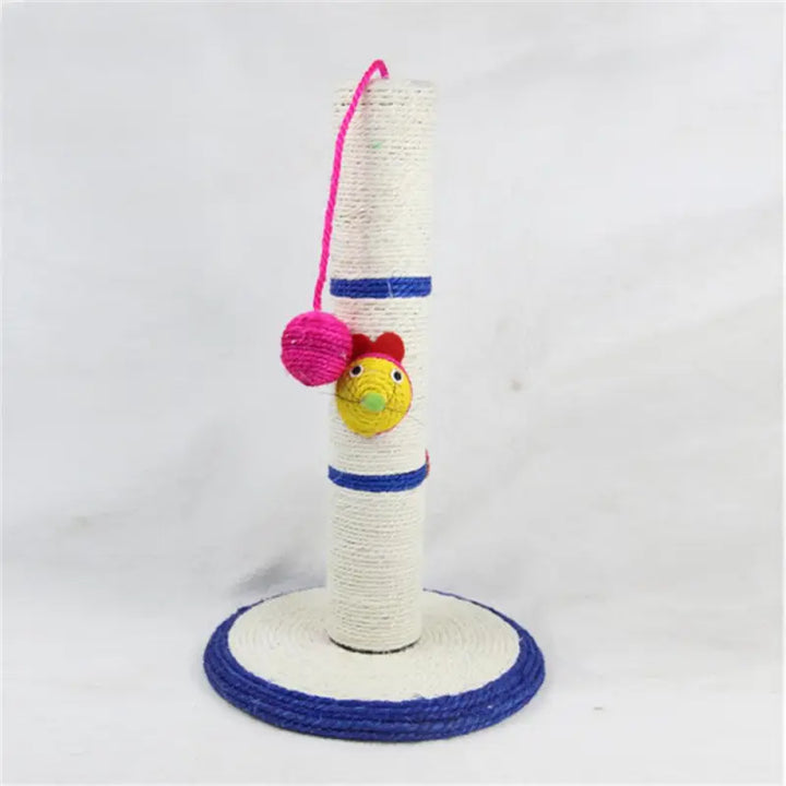 Interactive cat scratching post with sisal & colorful toys. A pet supply to protect furniture & encourage active cat play.