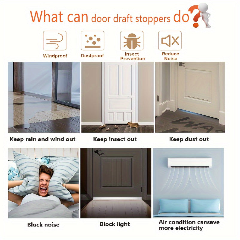 Self-adhesive door sweep for easy installation, blocking drafts, and soundproofing your home.