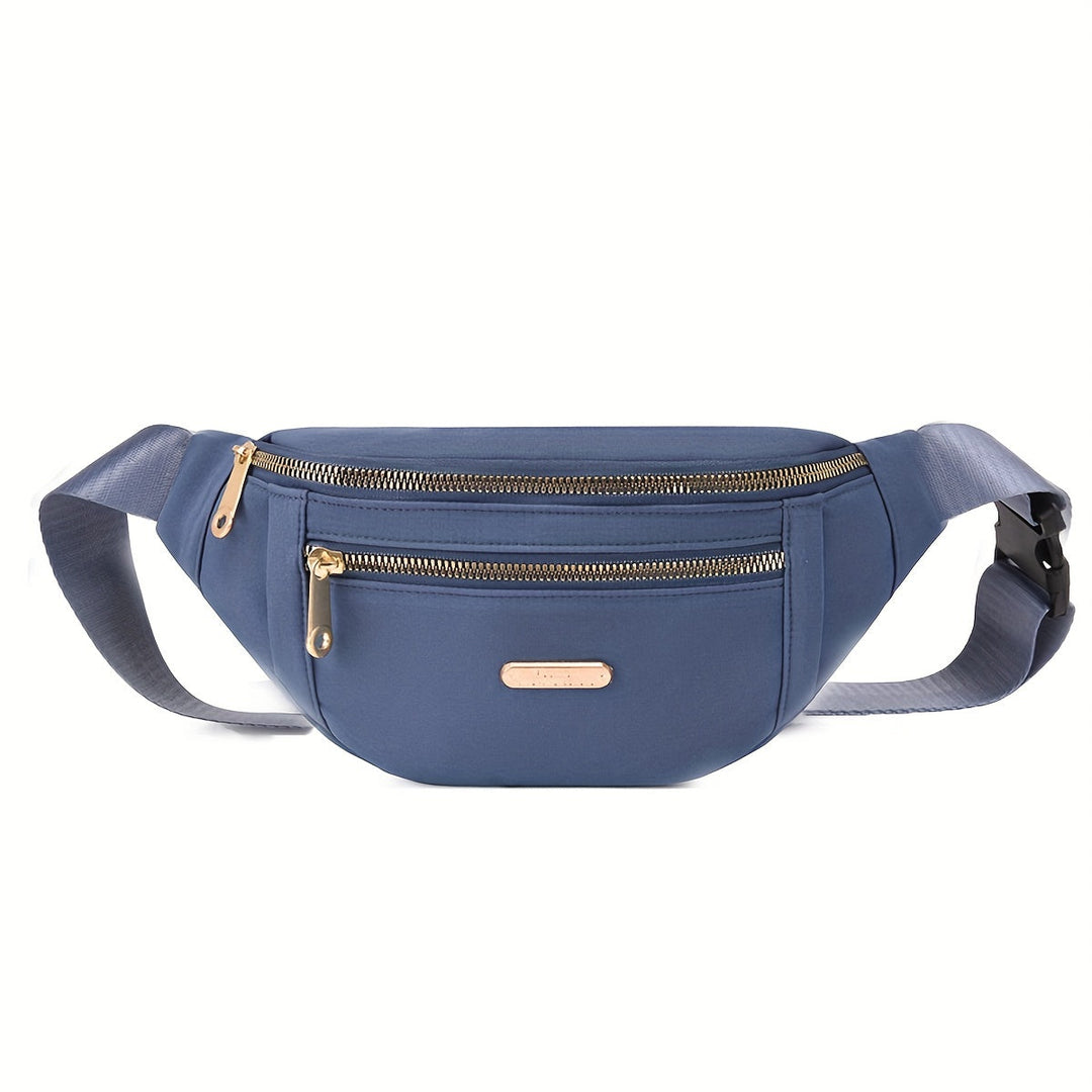 Slim profile women's lightweight crossbody bag with adjustable strap and useful multi-zip pockets.